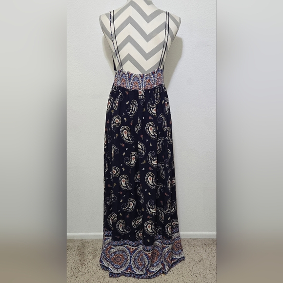Ganji LA Blue Boho Maxi Dress with Paisley Print and Spaghetti Straps Size Large - Picture 7 of 11